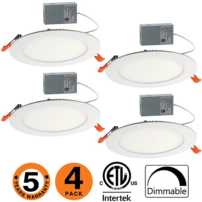 OOOLED 6 Inch Slim Downlight Dimmable 12W (=100W) Led Downlight 850LM 3000K Warm White cETLus listed Recessed Trim Ceiling Light Fixture, led ceiling light,4 Pack(SE) 3000K