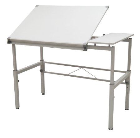 STUDIO DESIGNS Graphix II Workstation, 53.75"W x 31.25"D x 27" - 38.75"H White/Gray 10210