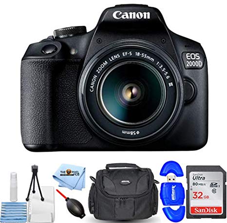 Canon EOS 2000D / Rebel T7 with EF-S 18-55mm III Lens Starter Bundle with 32GB SD, Memory Card Reader, Gadget Bag, Blower, Microfiber Cloth and Cleaning Kit [International Version]