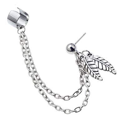 BODYA 1pc Leaves Long Dangle Chain Tassel Ear Cuffs Climber Sweep Ear Vine Wrap Pins Ear Bone Stud Clip Earrings