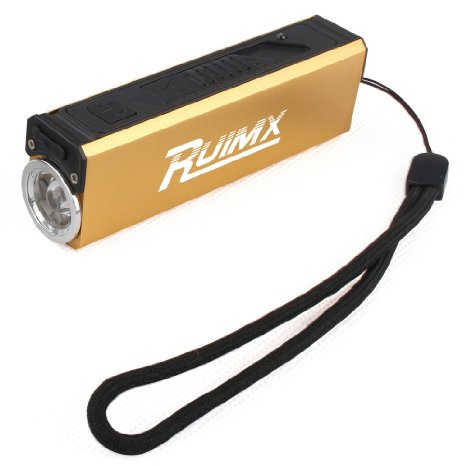 RUIMX 600 Lumen Multifunction Outdoor USB Rechargeable LED Handheld Flashlight with Power Bank and Cigarette Lighter Function Golden Color