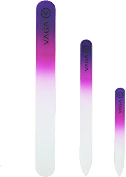 Great Value Premium Quality Set of 3 Nail Art Manicure Crystal Glass Nails Files/Filers In Pink And Purple Colours By VAGA