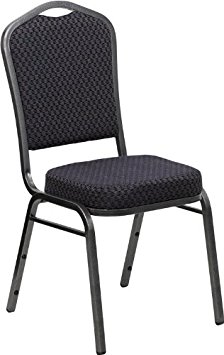 Flash Furniture HF-C01-SV-E26-BK-GG Hercules Series Crown Back Stacking Banquet Chair with Black Patterned Fabric/Silver Vein Frame