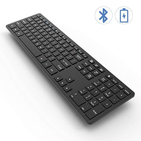 Bluetooth Keyboard, Vive Comb Rechargeable Ultra Slim BT Wireless Keyboard with Number Pad Full Size Design for Laptop Desktop PC Tablet, Windows iOS Android-Black