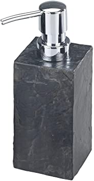 Wenko Rock, Refillable Soap Bathroom, Countertop Dispenser Suitable for Liquid Hand Soap & Lotion, Slate Black, 8.5 oz, 3.7 x 6 x 2.6 inches, Sand Optic