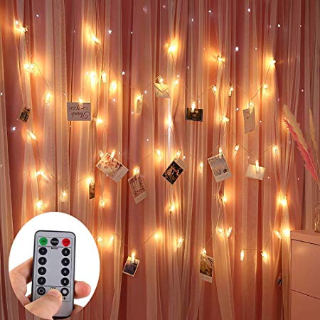 ZOUTOG Photo Clip String Lights, 50 Photo Clips 16ft / 5m Battery Operated LED Clip Lights (Remote & Timer, 8 Modes), Warm White Starry Light for Hanging Photos, Cards and Artworks