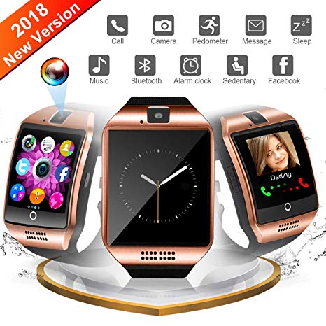Bluetooth Smart Watch, WATCHOO Smartwatch Touch Screen Sport Wrist Watch Smartwatch Phone Fitness Tracker with Camera Pedometer SIM Card Slot for iPhone iOS Samsung Android for Men Women Kids, Golden