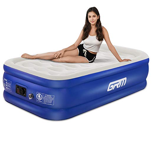 Twin Air Mattress with Built-in Pump & Pillow, Inflatable 18" Elevated Airbed with Soft Flocked Top, Air Mattress for Guests, Camping with 2-Year Guarantee - 74 x 39 x 18 Inches