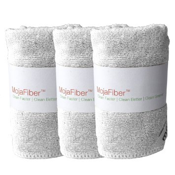 Plush MojaFiber Microfiber Face Cloth: Ultra Dense 3 Pk - 12"x12"| Exfoliate & Cleanse Pores | Easily Remove Makeup & Dead Skin Cells | Water Only or Light Soap | Tighten Skin & New Skin Growth, White