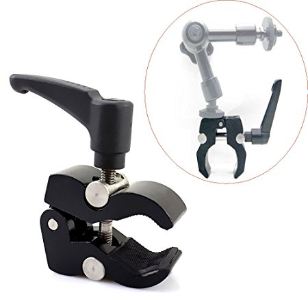 FOTYRIG Magic Arm Small Super Crab Clamp Pliers Clip Articulating Friction Arm Variable with 1/4" 3/8" thread for DSLR Rig and Monitor LED Light Video Microphone