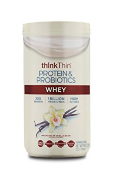 thinkThin Protein & Probiotics Whey Protein Powder, Madagascar Vanilla Bean (14 oz, 11 Servings)