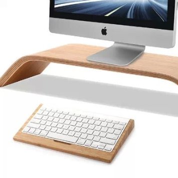 BELK Apple iMac Natural Birch Wood Monitor Stand   Wireless Keyboard with Hidden Storages USB Ports for iMac All-in-one Desktop Computer 21.5/27 inch-Stand keyboard