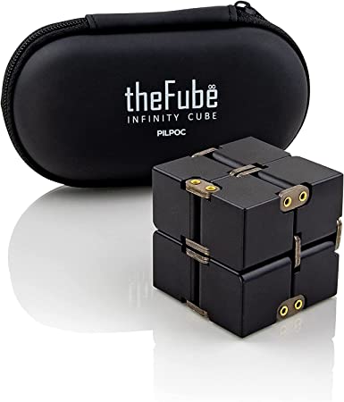 PILPOC theFube Infinity Cube Fidget Desk Toy - Premium Quality Aluminum Infinite Magic Cube with Exclusive Case, Sturdy, Heavy, Relieve Stress and Anxiety, for ADD, ADHD, OCD (Black)