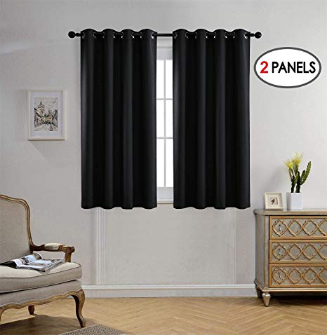 Miuco Room Darkening Texture Thermal Insulated Blackout Curtains Bedroom 1 Pair 52x63 Inch Black