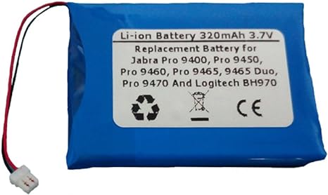 320mAh/3.7V Replacement Battery for Jabra Pro 9400, Pro 9450, Pro 9460, Pro 9465, 9465 Duo, Pro 9470 and Logitec h BH970 Wireless Headsets