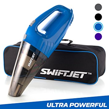SwiftJet Car Vacuum Cleaner - High Powered 4 KPA Suction Handheld Automotive Vacuum - 12V DC 120 Watt - 14.5" Cord - Multiple Attachments and BONUS filter included (Blue)