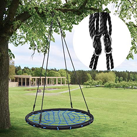 HYCLAT Saucer Tree Swing - 40”Spider Web Tree Swing Net Swing Platform Rope Round Swing 70" Detachable Nylon Rope Swivel, Max 600 Lbs Capacity, Extra Safe and Durable for Kids