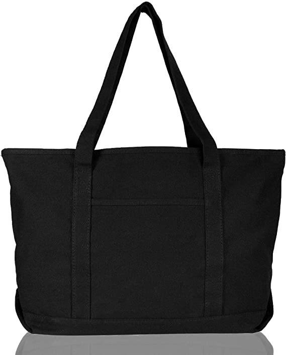 DALIX Womens 23" Deluxe 24 oz. Cotton Canvas Tote Bag Zippered in Black