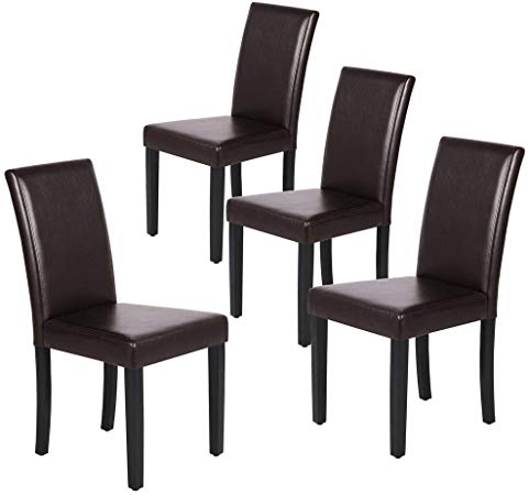 Yaheetech Dining Chair Living Dining Room PU Cushion Diner Chair Kitchen Dining Chairs with Solid Wood Legs Set of 4, Brown