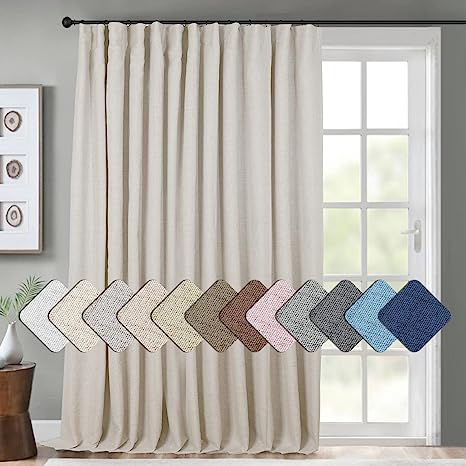 INOVADAY Thermal Sliding Door Curtains 100% Blackout Extra Wide Patio Door Curtains Linen Textured Farmhouse Sliding Glass Door Curtain Drapes (W100 x L108, 1 Panel, Oatmeal)