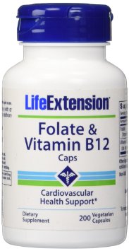 Life Extension Folate/Vitamin B12 Vegetarian Capsules, 200 Count