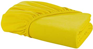 DELANNA Jersey Knit Fitted Sheet Soft Breathable Bottom Sheet Only (Yellow, Full)