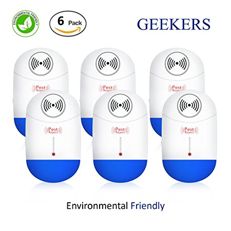 Ultrasonic Pest Repeller - Set of 6 Pest Contol for Insects With Night Light- Electornic Repellent for Spiders, Mice, Mosquitoes, Roaches, Ants, Flies, Bugs, Rats, Lizards, Environment-friendly