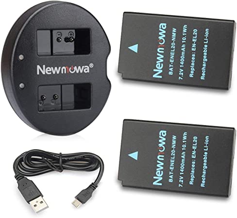 Newmowa EN-EL20 Replacement Battery (2 pack) and Dual USB Charger for Nikon EN-EL20,Nikon EN-EL20a,Nikon 1 J1,Nikon 1 J1/1 J2/1 J3/1 S1/1 V3,Nikon Coolpix A,P1000,Nikon 1 AW1