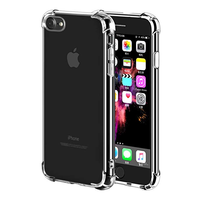 iPhone 7 Case，GoerTek Shock Absorption Bumper Case [Ultra Crystal Clear] TPU Material for iPhone 7-4.7Inch(Transparent Black)