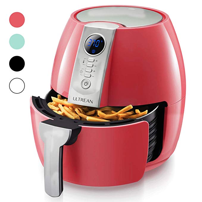Ultrean Air Fryer, 4.2 Quart (4 Liter) Electric Hot Air Fryers Oven Oilless Cooker with LCD Digital Screen and Nonstick Frying Pot, ETL/UL Certified,1-Year Warranty,1500W (Red)