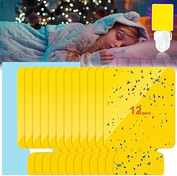 12 Pcs Sticky Refill Kit for Insect Trap, Flying Insect Trap Refill, Indoor Plug-in Replacement Glue Plates, Safe Odor-Free Sticky Glue Cards, Mosquito Trap, for Fruit Flies, Mosquitoes, Gnats, Moths