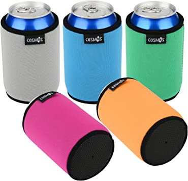 Cosmos Pack of 5 Non Skid Full Flat Bottom Neoprene 12 OZ Can Cooler Sleeves Can Insulated Cover for Soda, Beer & Water Bottles (For 12 oz Standard Can Size)