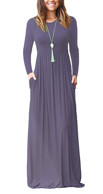 Euovmy Women's Short Sleeve Loose Plain Maxi Dresses Casual Long Dresses With Pockets
