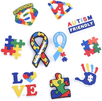 Autism Awareness Puzzle Shoe Charms Fits for Clog Sandals Decoration with Wristband Bracelet for Kids Boy Girls Adults Men Women
