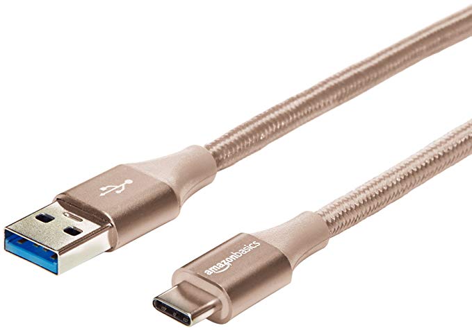 AmazonBasics Double Braided Nylon USB Type-C to Type-A 3.1 Gen 1 Cable | 10 feet, Gold