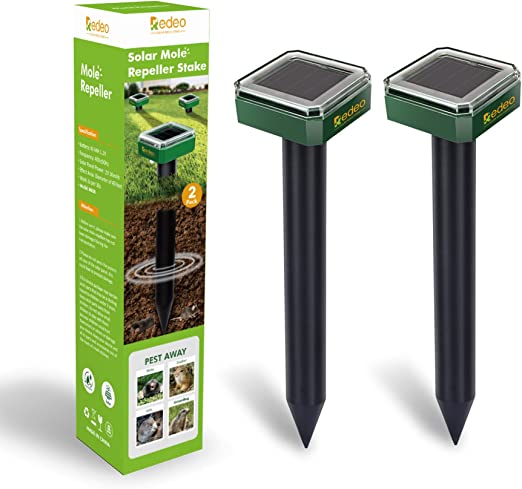 Redeo Solar Powered Mole and Groundhog Repellent Stakes Outdoor Sonic Gopher Deterrent Spikes Vole Chaser Instead of Traps Killers Pest Control for Garden Yard Waterproof (2)