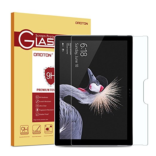 OMOTON Microsoft Surface Pro 12.3" (2017) / Surface Pro 4 Screen Protector, Tempered Glass with Scratch Resist, No Bubbles, HD clear, 9H hardness, Easy Installation