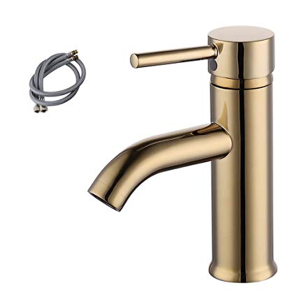 KES cUPC NSF Certified BRASS Modern Bathroom Sink Faucet Single Handle Wash Basin Faucet Lavatory Tap Lead-Free Brass, Titanium Gold, L3100ALF-PG