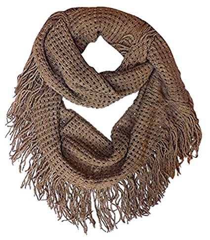 Peach Couture Warm and Soft Fashionable Checkered Fringe Infinity Loop Scarf