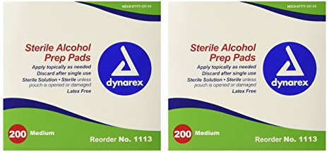 Dynarex 1113 Latex Free Sterile Alcohol Prep Pad (Pack of 400)