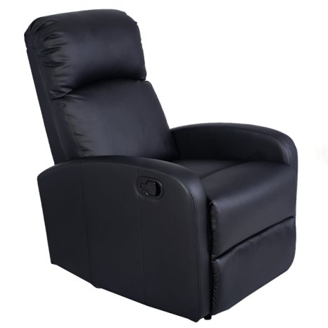 Giantex Manual Recliner Chair Black Lounger Leather Sofa Seat Home Theater