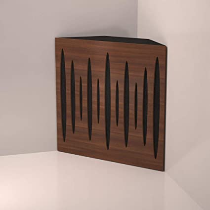 (4 Pack) Corner Bass Trap,"Pulse" acoustic foam panel for Rec Studio | Wood laminated: (Nut)
