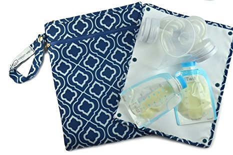 Sarah Wells "Pumparoo" for Breast Pump Parts, Wet Dry Bag with Staging Mat (Navy)