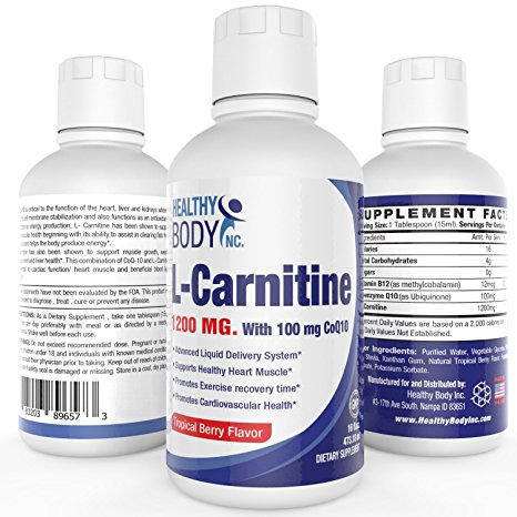 L Carnitine 1200mg - L Carnitine Liquid for best absorption and results- Also has 100 mg. of Coq10 and B12