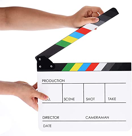 Acrylic Clap Clapper Board Clapperboard Film Movie Action Scene Slate 30x24CM, White