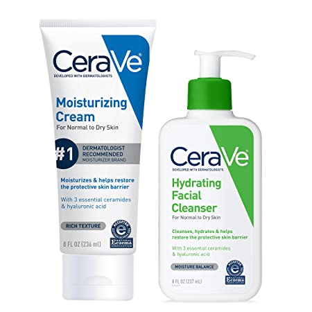 CeraVe Moisturizing Cream and Hydrating Face Wash Skin Care Set for Dry Skin | Face & Body Cream and Moisturizing Non-Foaming Face Wash | Hyaluronic Acid and Ceramides | 8oz Cream   8oz Cleanser