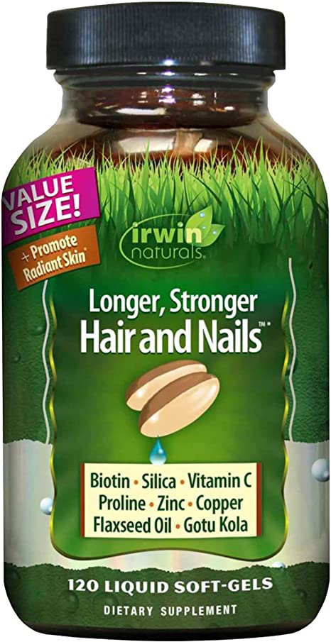 Irwin Naturals Longer, Stronger Hair and Nails - Promotes Vibrant Shine Texture & Strength - 120 Liquid Softgels