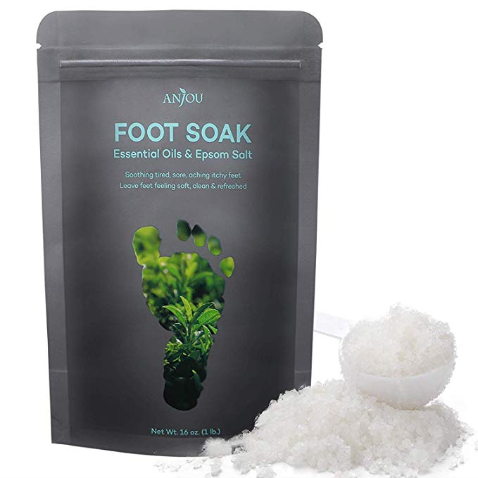 Foot Soak With Tea Tree Oils, Epsom Salt, Dead Sea Salt, Bactericidal for Hard Skin and Tired Feet, GMPC & SGS Tested with a Free Spoon by Anjou, 450g