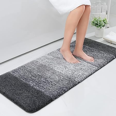 OLANLY Luxury Bathroom Rug Mat, Extra Soft and Absorbent Microfiber Bath Rugs, Non-Slip Plush Shaggy Bath Carpet Runner, Machine Wash Dry, Bath Mats for Bathroom Floor, Tub and Shower, 47x20, Grey