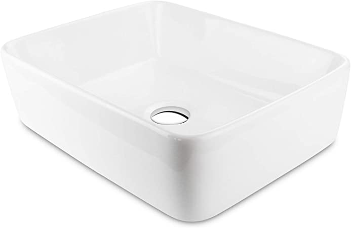 Rectangular Ceramic Bathroom Vessel Sink, 19" Above Counter Vanity Porcelain Countertop Sink Art Basin, White
